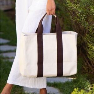 NWT Le Bar Marche’ La Plage Oversized Heavy Canvas Double Strap Handle Tote Bag